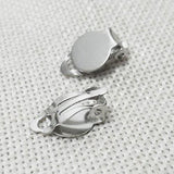 Clip-on Earring Findings Flat Round Base Tray Blank Setting, Size 15x10mm