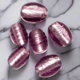 20 Pcs Silver Foil Oval Beads Purple 16x12mm