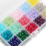 375 Pcs 8MM Round Glass Beads 15 Grid DIY Box Kit For Jewellery Making