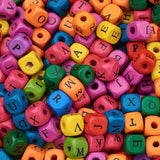 200 Pcs Wooden Alphabet Beads Square Multicolor 10mm