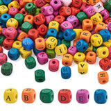 200 Pcs Wooden Alphabet Beads Square Multicolor 10mm