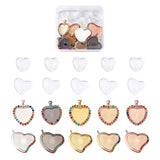 Alloy Pendant Cabochon Trays, DIY Pendant Making Kits, with Colorful Rhinestone, Glass Cabochons, Mixed Color, Heart, Mixed Color