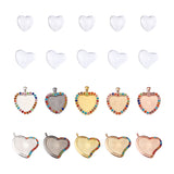 Alloy Pendant Cabochon Trays, DIY Pendant Making Kits, with Colorful Rhinestone, Glass Cabochons, Mixed Color, Heart, Mixed Color