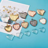 Alloy Pendant Cabochon Trays, DIY Pendant Making Kits, with Colorful Rhinestone, Glass Cabochons, Mixed Color, Heart, Mixed Color