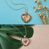 Alloy Pendant Cabochon Trays, DIY Pendant Making Kits, with Colorful Rhinestone, Glass Cabochons, Mixed Color, Heart, Mixed Color