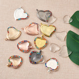 Alloy Pendant Cabochon Trays, DIY Pendant Making Kits, with Colorful Rhinestone, Glass Cabochons, Mixed Color, Heart, Mixed Color