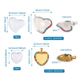 Alloy Pendant Cabochon Trays, DIY Pendant Making Kits, with Colorful Rhinestone, Glass Cabochons, Mixed Color, Heart, Mixed Color