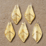 10 Pcs, 23x11.5mm, Glass Gold Foil Leaf Charms Golden