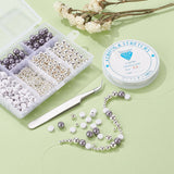 DIY Necklace Making Kit, Alphabet & Pearl Acrylic Beads, Elastic Thread, Curved Tip 410 Stainless Steel Tweezers, Mixed Color