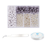 DIY Necklace Making Kit, Alphabet & Pearl Acrylic Beads, Elastic Thread, Curved Tip 410 Stainless Steel Tweezers, Mixed Color