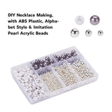 DIY Necklace Making Kit, Alphabet & Pearl Acrylic Beads, Elastic Thread, Curved Tip 410 Stainless Steel Tweezers, Mixed Color