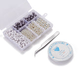 DIY Necklace Making Kit, Alphabet & Pearl Acrylic Beads, Elastic Thread, Curved Tip 410 Stainless Steel Tweezers, Mixed Color