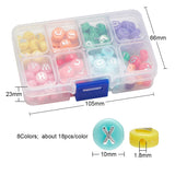 144Pcs 8 Colors Opaque Acrylic Beads, Metal Enlaced, Flat Round with Letter, Mixed Color