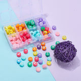 144Pcs 8 Colors Opaque Acrylic Beads, Metal Enlaced, Flat Round with Letter, Mixed Color