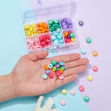 144Pcs 8 Colors Opaque Acrylic Beads, Metal Enlaced, Flat Round with Letter, Mixed Color