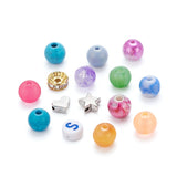 Round Acrylic Beads, Alloy Beads, Brass Rhinestone Spacer Beads, Mixed Color