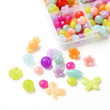 533Pcs 7 Style Jelly Acrylic Beads, Faceted, Round, Clover, Candy, Flower, Butterfly, Rondelle, Oval, Mixed Color