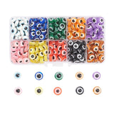 400Pcs 10 Colors Resin Beads, Flat Round with Evil Eye, Mixed Color