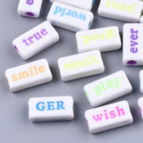 50 Pcs, 7.5x15x4.5mm, Acrylic Rectangle Words Beads MultiColor