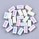 50 Pcs, 7.5x15x4.5mm, Acrylic Rectangle Words Beads MultiColor