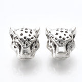 10 Pcs, 11.5x12x9mm, Alloy Big Hole Leopard Head Beads Antique Silver