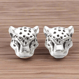 10 Pcs, 11.5x12x9mm, Alloy Big Hole Leopard Head Beads Antique Silver