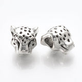 10 Pcs, 11.5x12x9mm, Alloy Big Hole Leopard Head Beads Antique Silver