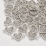 12x21x1.5mm, Alloy Heart Links connectors Antique Silver