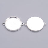 5 Pcs, 28x36x3mm, Plain Edge Bezel Connectors Flat Round Silver