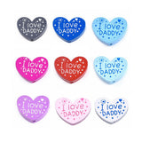 10 Pcs, 23x29x7mm, Natural Wood Heart Beads Word I Love Daddy MultiColor