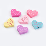 19x23x5mm, Wood Printed Heart Beads Word Love MultiColor