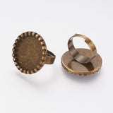 5 Pcs, Brass Finger Ring Adjustable Base Flat Round, Antique Bronze