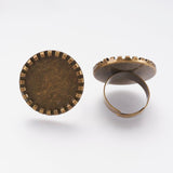 5 Pcs, Brass Finger Ring Adjustable Base Flat Round, Antique Bronze