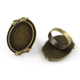 5 Pcs, Brass Finger Ring Adjustable Base Flat Oval, Antique Bronze