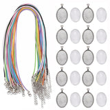 10 Sets, Transparent Clear Glass Oval Necklace Kits Cotton Cord MultiColor