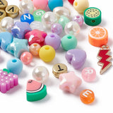 DIY Jewelry Making Finding Kit Pearl & Heart & Star & Letter & Fruit Acrylic & Polymer Clay Beads,  Alloy Enamel Pendants, Mixed Color