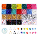 5 Colors Flat Round Acrylic Letter Beads, 14Colors Round Seed Beads and Elastic Thread, for DIY Jewelry Making Kits, Mixed Color