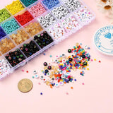 5 Colors Flat Round Acrylic Letter Beads, 14Colors Round Seed Beads and Elastic Thread, for DIY Jewelry Making Kits, Mixed Color