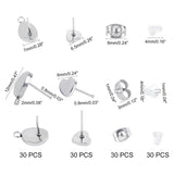 120 Pcs, 304 Stainless Steel Stud Earring Findings, with Loop, Plastic Ear Nuts