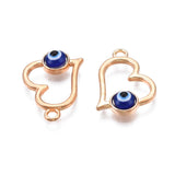 5 Pcs, 21x14x4.5mm, Alloy Heart Pendants, Light Gold with Evil Eye, Dark Blue