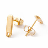 10 Pcs, 12x3.5mm, 201 Stainless Steel Stud Earring Findings with Hole Real 24K Gold Plated