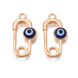 5 Pcs, 23x11.5x4mm, Alloy Enamel Pendants, Light Gold with Evil Eye, Dark Blue,