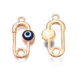 5 Pcs, 23x11.5x4mm, Alloy Enamel Pendants, Light Gold with Evil Eye, Dark Blue,