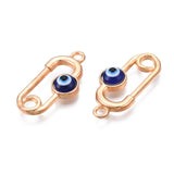 5 Pcs, 23x11.5x4mm, Alloy Enamel Pendants, Light Gold with Evil Eye, Dark Blue,