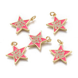 5 Pcs, 20x19x2mm, Brass Zirconia Charms Star, Real 18K Gold Plated