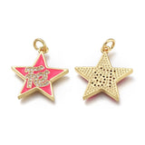 5 Pcs, 20x19x2mm, Brass Zirconia Charms Star, Real 18K Gold Plated