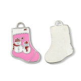 2 Pcs, 24x16mm, Alloy Enamel Christmas Stockings Charms Hot Pink