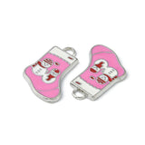 2 Pcs, 24x16mm, Alloy Enamel Christmas Stockings Charms Hot Pink