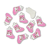 2 Pcs, 24x16mm, Alloy Enamel Christmas Stockings Charms Hot Pink