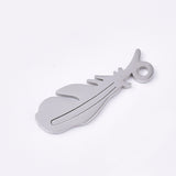 1 Pc, 20x7x1mm, 201 Stainless Steel Feather Charms